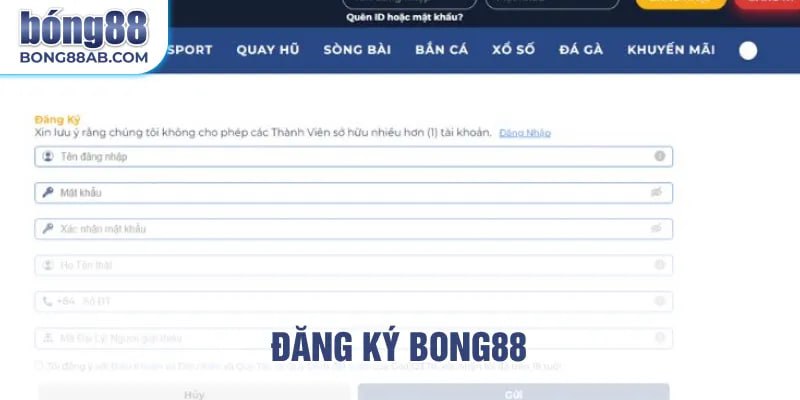 Đăng ký Bong88 nhanh chóng